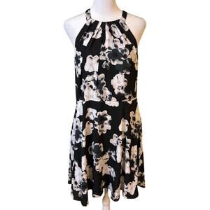 Express Black‎ Floral Halter Neck Mini Dress - Size 12